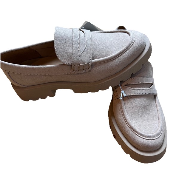 a new day Shoes - A New Day Archie Loafers Women's 6  Taupe Faux Suede Penny Lug Chunky Sole NWT